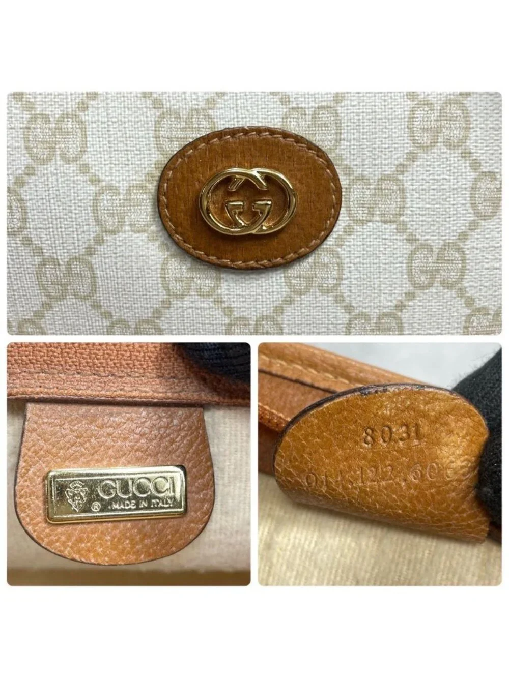 Gucci GG Clutch Beige Brown Leather Logo